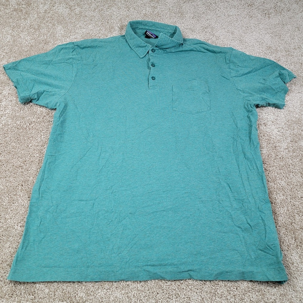 Patagonia Men's Organic Cotton Short Sleeve Polo Shirt Teal Size XL Pocket